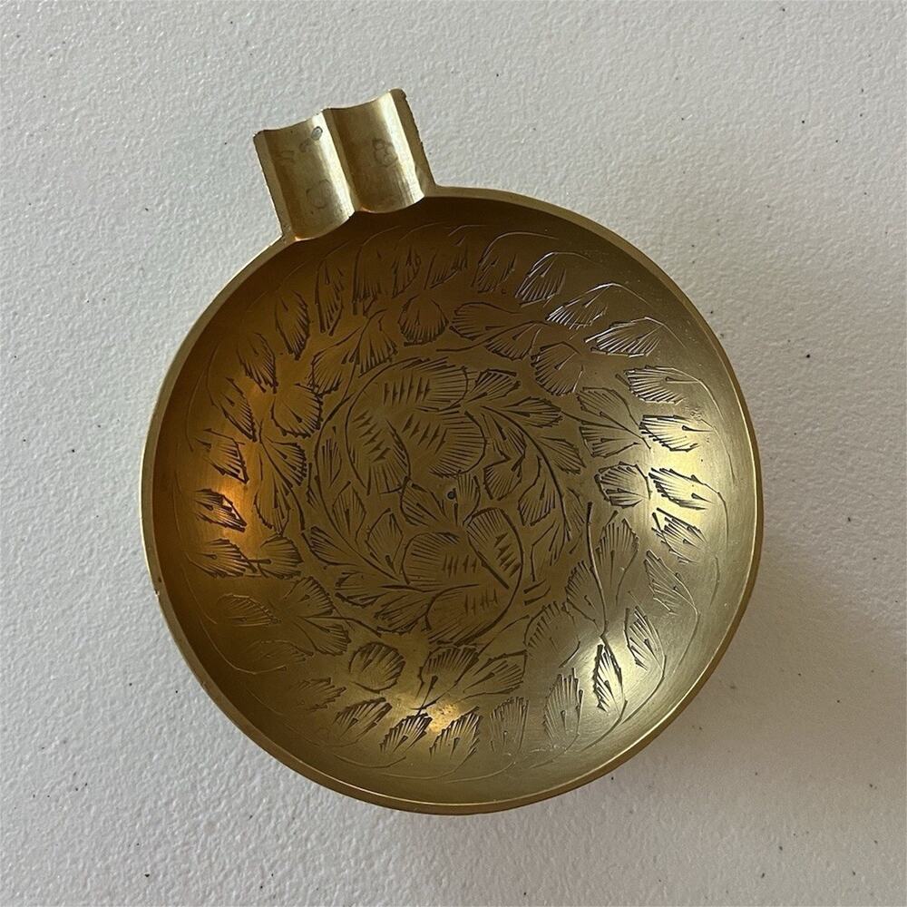 Brass Ashtray Engraved Floral Design Collectible Decorative
